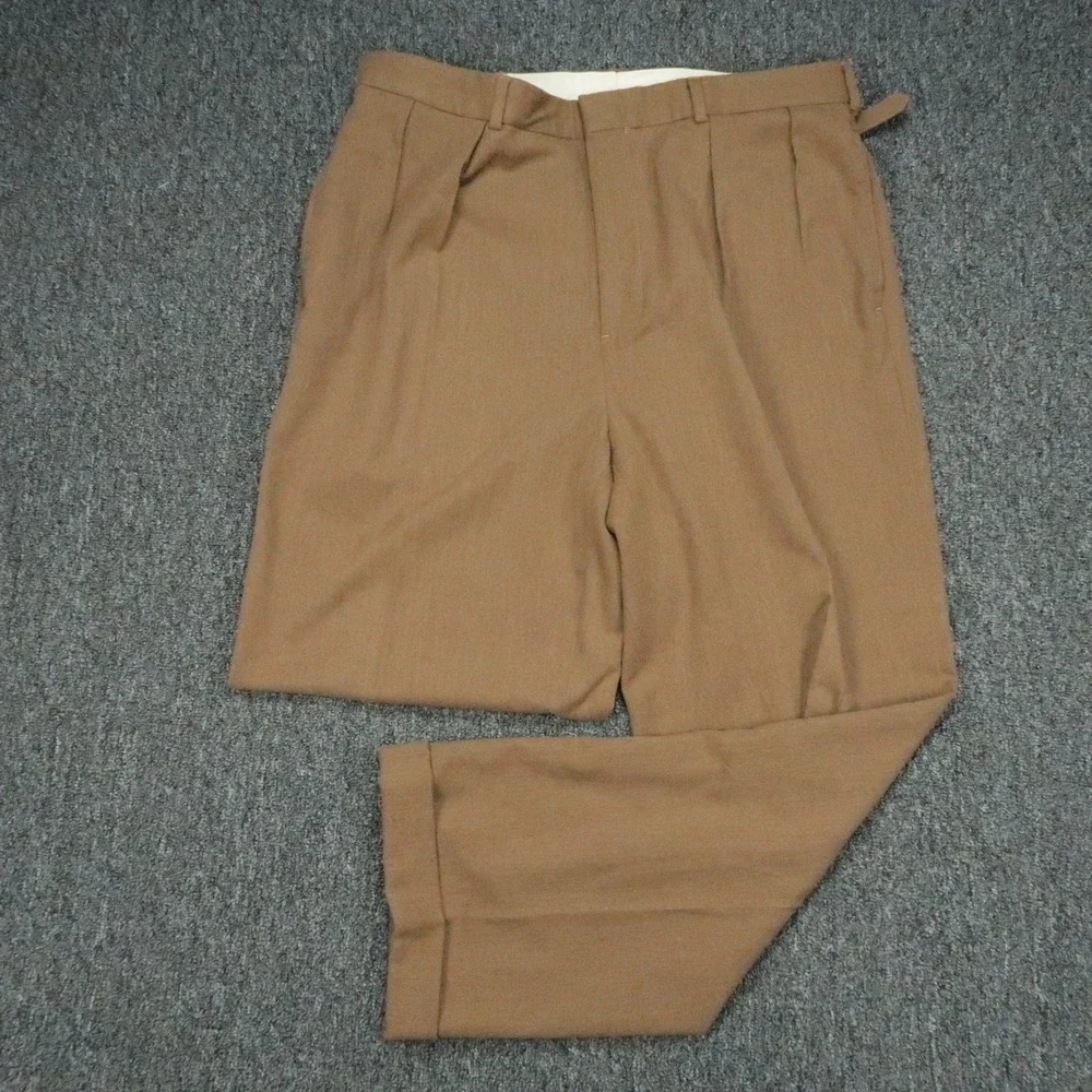 Polo Ralph Lauren Pants Mens‎ 36x30 Brown Herringbone Double Pleat Cuffed